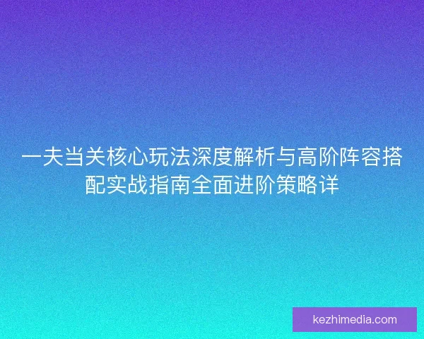一夫当关核心玩法深度解析与高阶阵容搭配实战指南全面进阶策略详