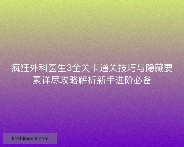 疯狂外科医生3全关卡通关技巧与隐藏要素详尽攻略解析新手进阶必备